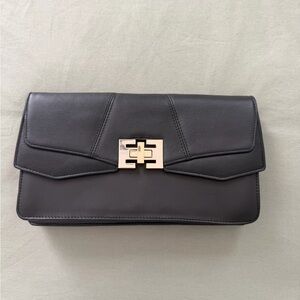 Elaine Turner Black Leather Clutch with Gold Accent